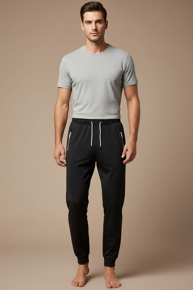 Pantalon Noir Jogging Homme Cordon Respirant - Polyester