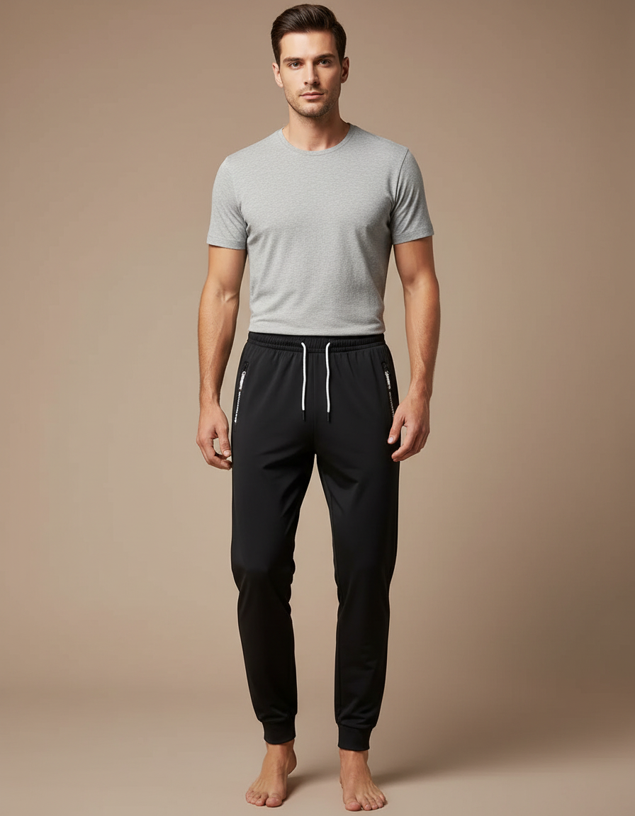 Pantalon Noir Jogging Homme Cordon Respirant - Polyester