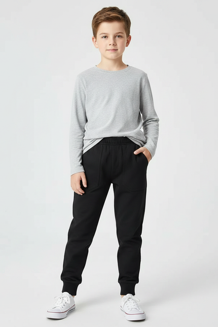 Pantalon Noir Enfant Coton Sport Jogging Décontracté - Molleton