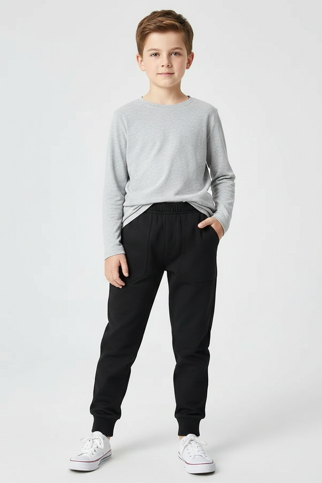 Pantalon Noir Enfant Coton Sport Jogging Décontracté - Molleton