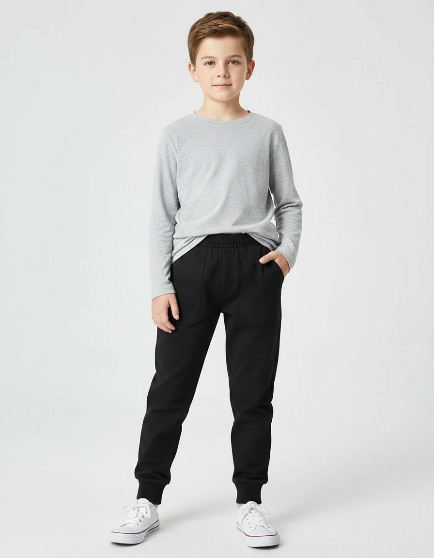 Pantalon Noir Enfant Coton Sport Jogging Décontracté - Molleton