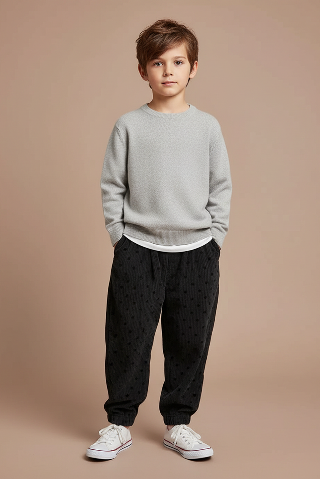 Pantalon Noir Côtelé Ample Points Harem Enfant - Cordé