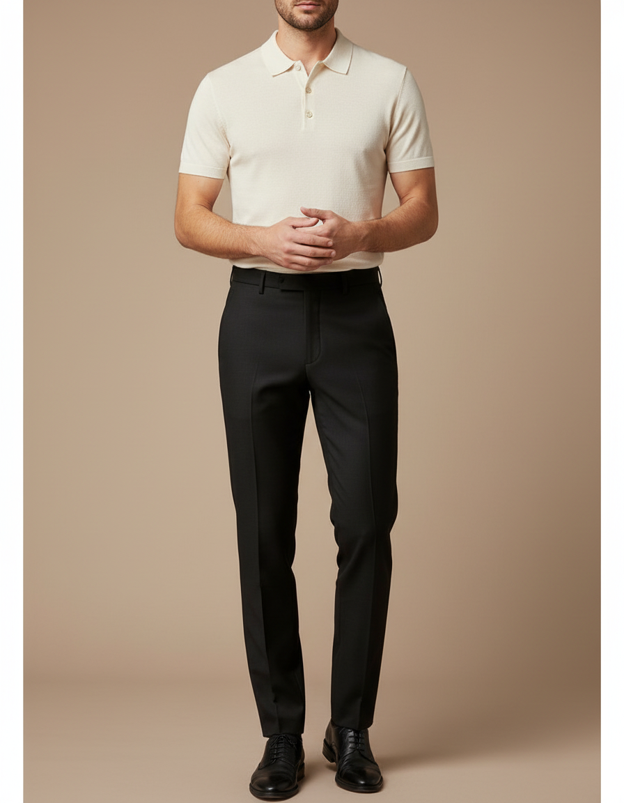 Pantalon Noir Homme Slim Habillé Élégant Formel - Gabardine