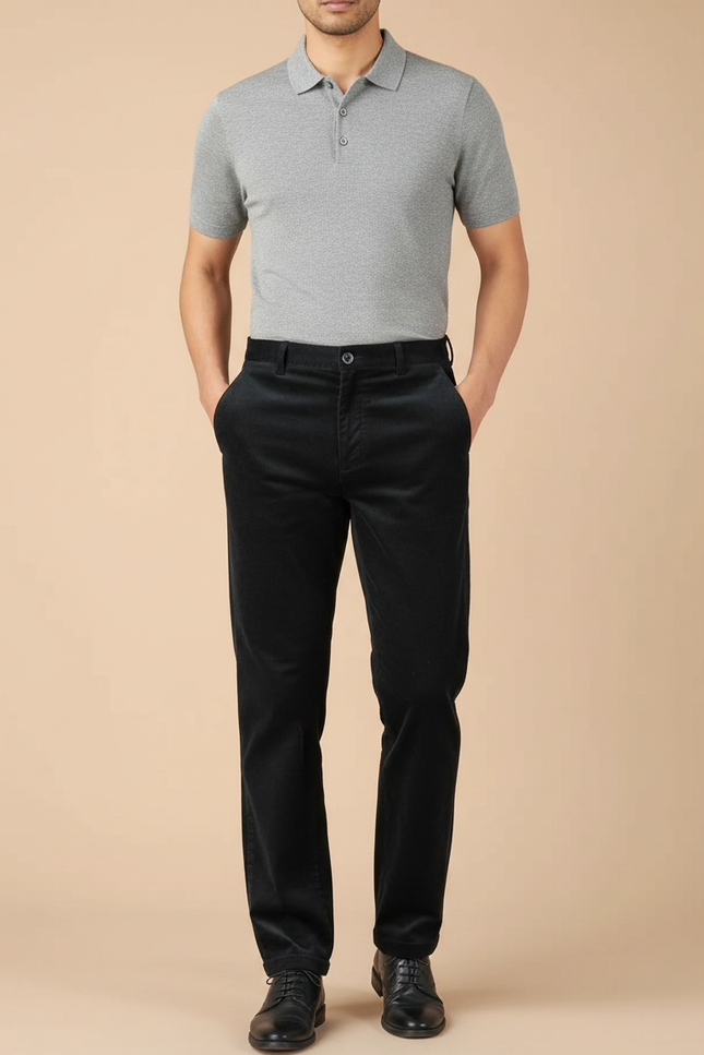 Pantalon Noir Côtelé Droit Décontracté Homme - Cordé