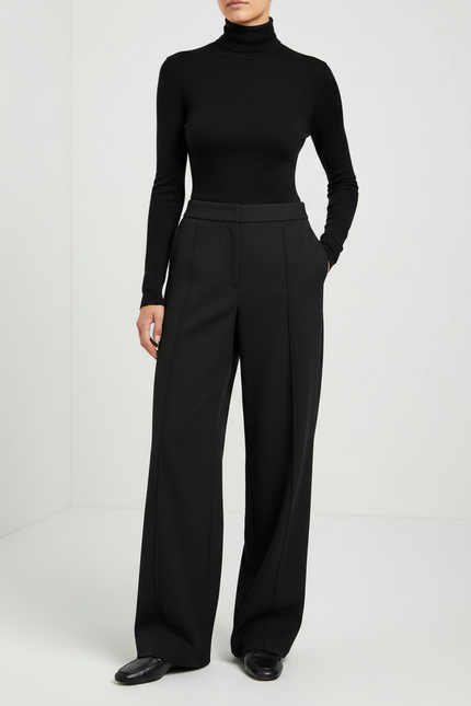 Pantalon Noir Femme Fluide Large Élégant Chic - Polyester