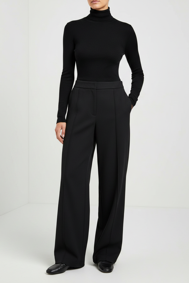 Pantalon Noir Femme Fluide Large Élégant Chic - Polyester