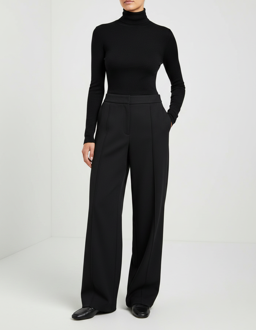 Pantalon Noir Femme Fluide Large Élégant Chic - Polyester