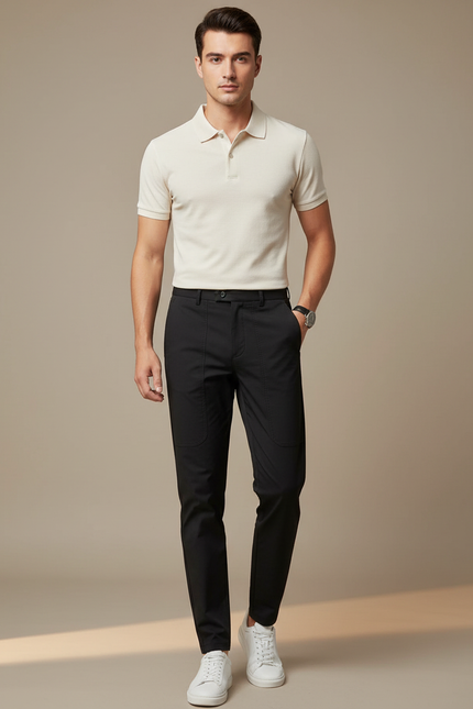Pantalon Noir Homme Coton Ajusté Décontracté
