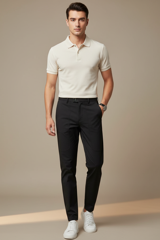 Pantalon Noir Homme Coton Ajusté Décontracté