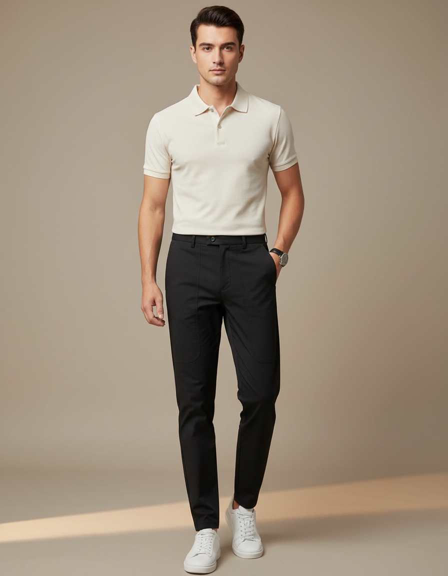Pantalon Noir Homme Coton Ajusté Décontracté