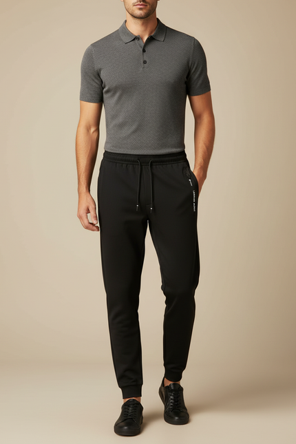 Pantalon Noir Homme Jogging Cordon Cheville Ajustée - Molleton
