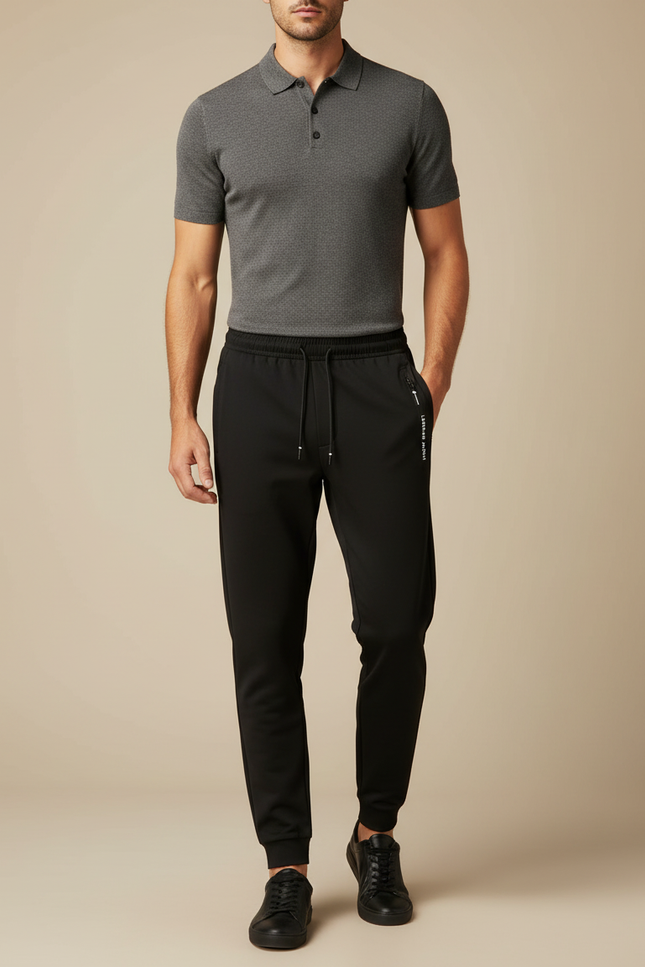 Pantalon Noir Homme Jogging Cordon Cheville Ajustée - Molleton