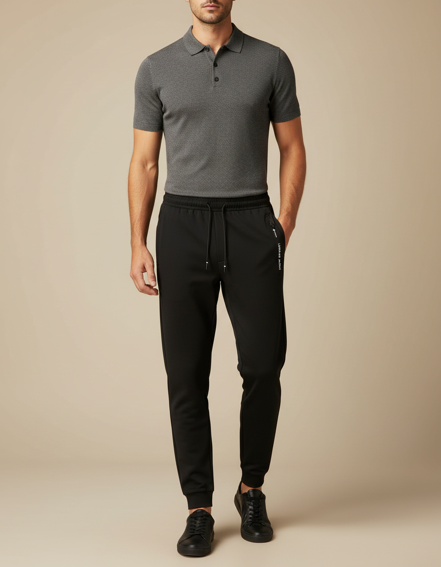 Pantalon Noir Homme Jogging Cordon Cheville Ajustée - Molleton