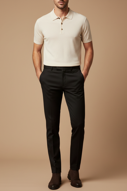 Pantalon Noir Homme Slim Habillé Stretch - Polyester