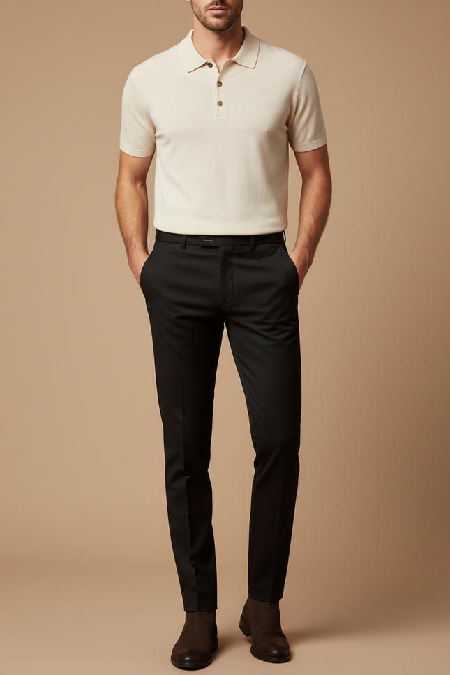 Pantalon Noir Homme Slim Habillé Stretch - Polyester