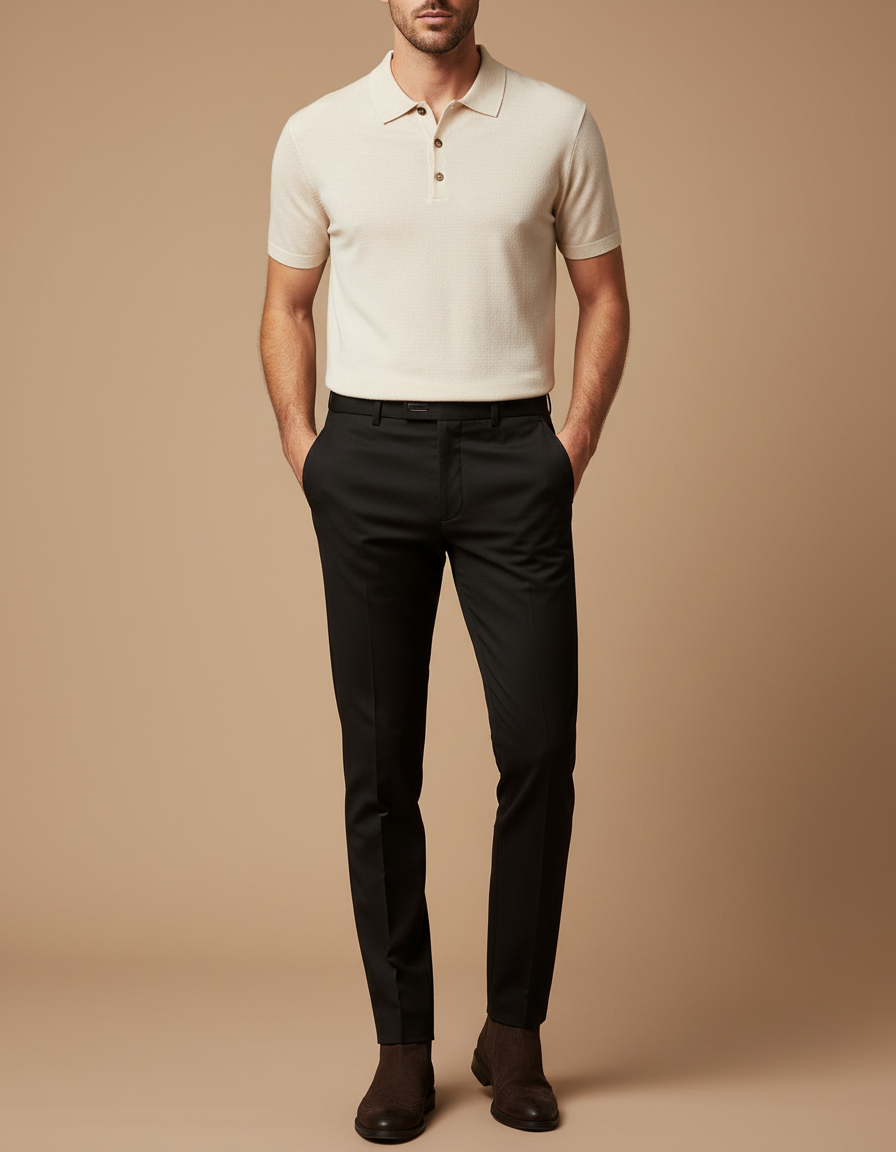 Pantalon Noir Homme Slim Habillé Stretch - Polyester