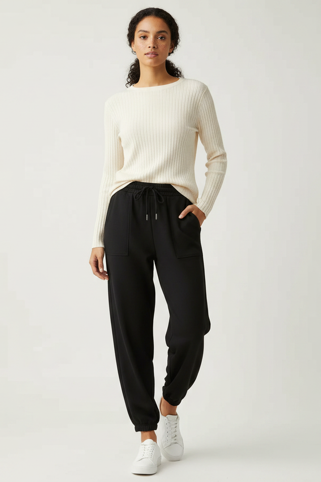 Pantalon Noir Jogging Ample Cordon Sport Femme - Molleton