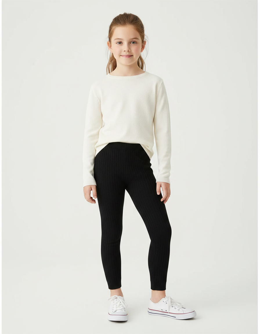 Pantalon Noir Côtelé Enfant Confortable Élastique - Maille