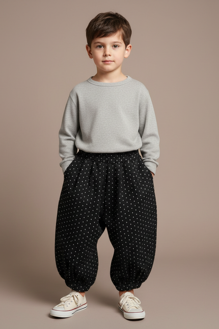 Pantalon Noir À Pois - Laine