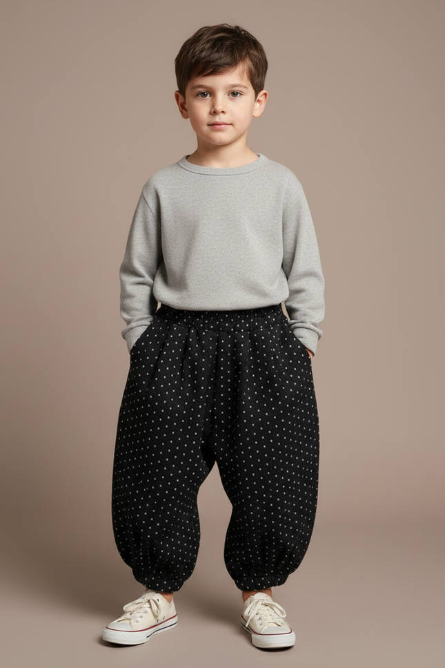Pantalon Noir À Pois - Laine