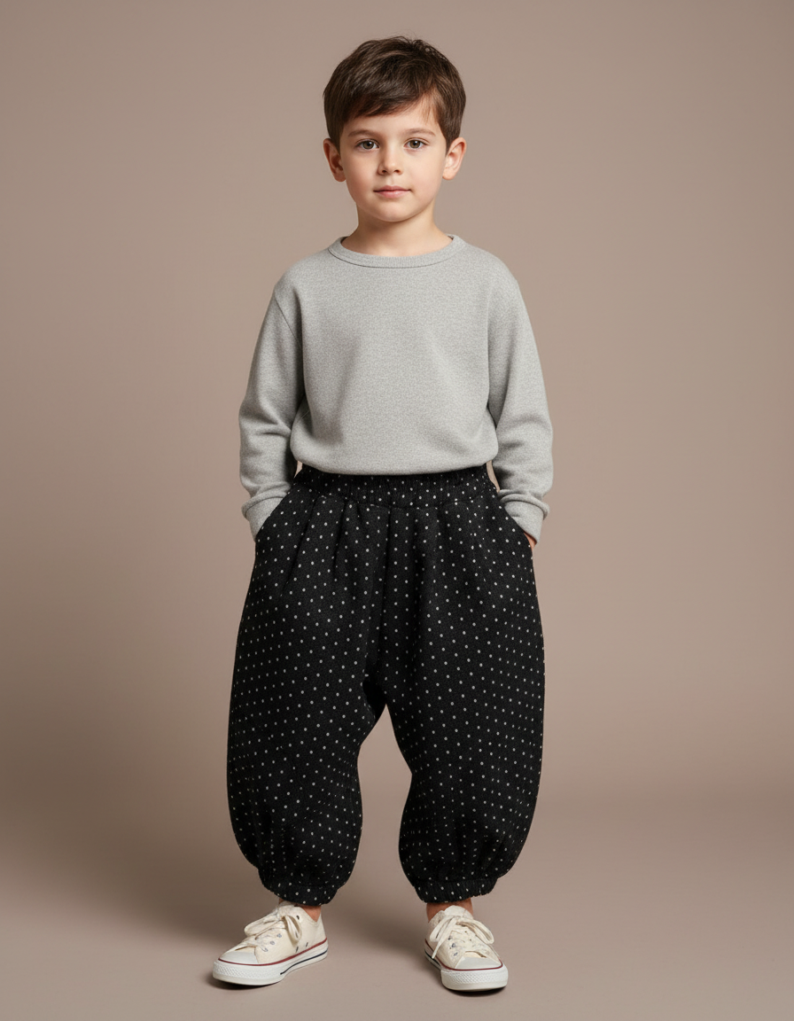 Pantalon Noir À Pois - Laine