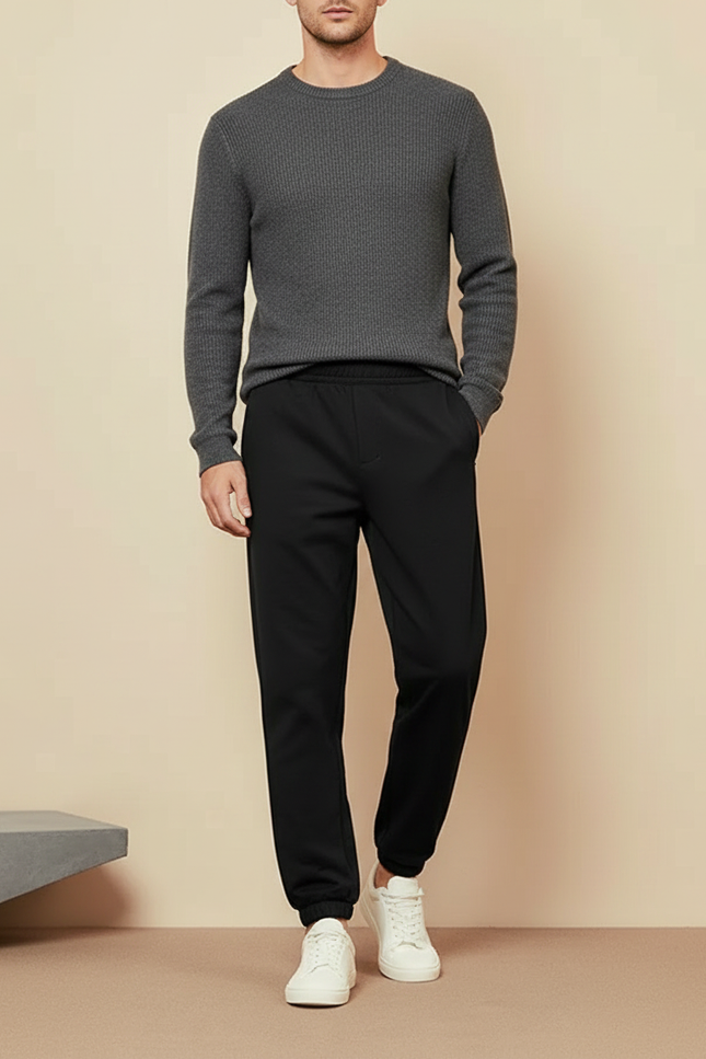 Pantalon Noir Homme Sportif Décontracté Uni - Molleton