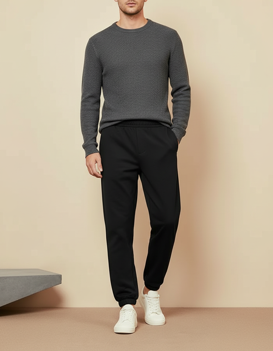 Pantalon Noir Homme Sportif Décontracté Uni - Molleton