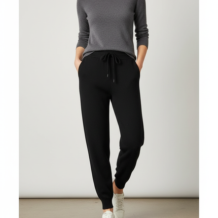 Pantalon Noir Tricoté Ample Confortable Décontracté Femme - Maille