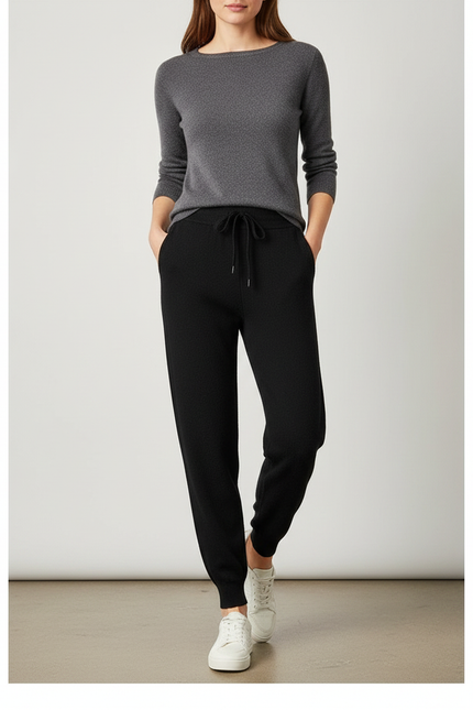 Pantalon Noir Tricoté Ample Confortable Décontracté Femme - Maille