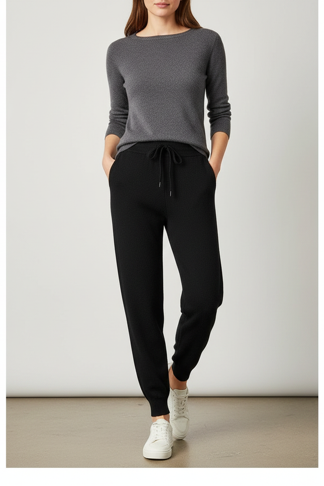 Pantalon Noir Tricoté Ample Confortable Décontracté Femme - Maille