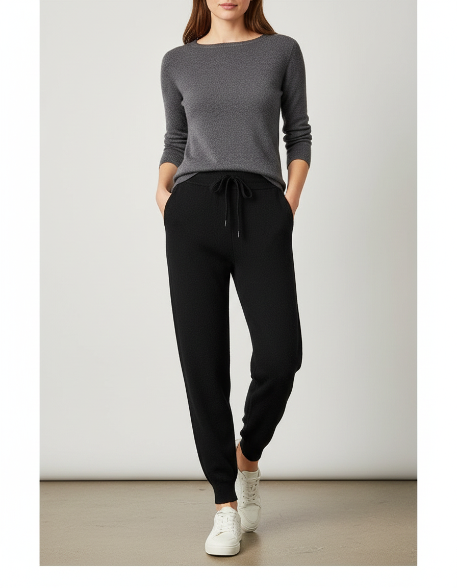 Pantalon Noir Tricoté Ample Confortable Décontracté Femme - Maille