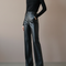 Pantalon Noir Similicuir Taille Haute Large Élégant - Simili cuir