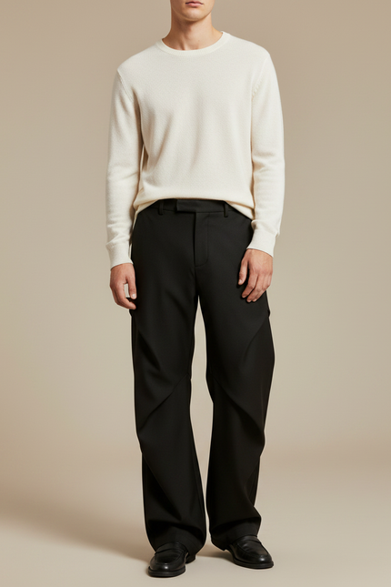 Pantalon Noir Droit Ample Homme Élégant - Gabardine