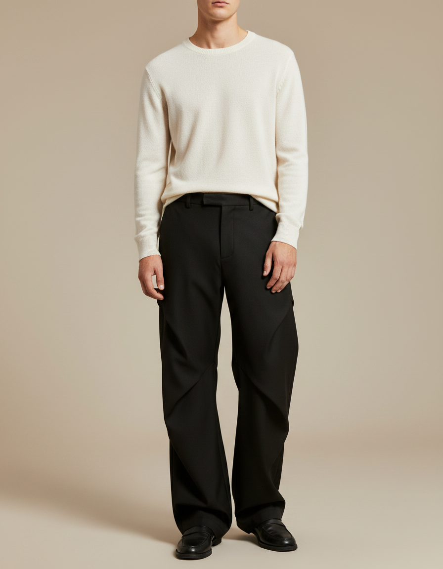 Pantalon Noir Droit Ample Homme Élégant - Gabardine