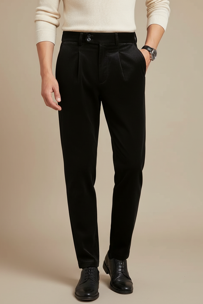 Pantalon Noir Velours Plissé Élégant Homme - Cordé