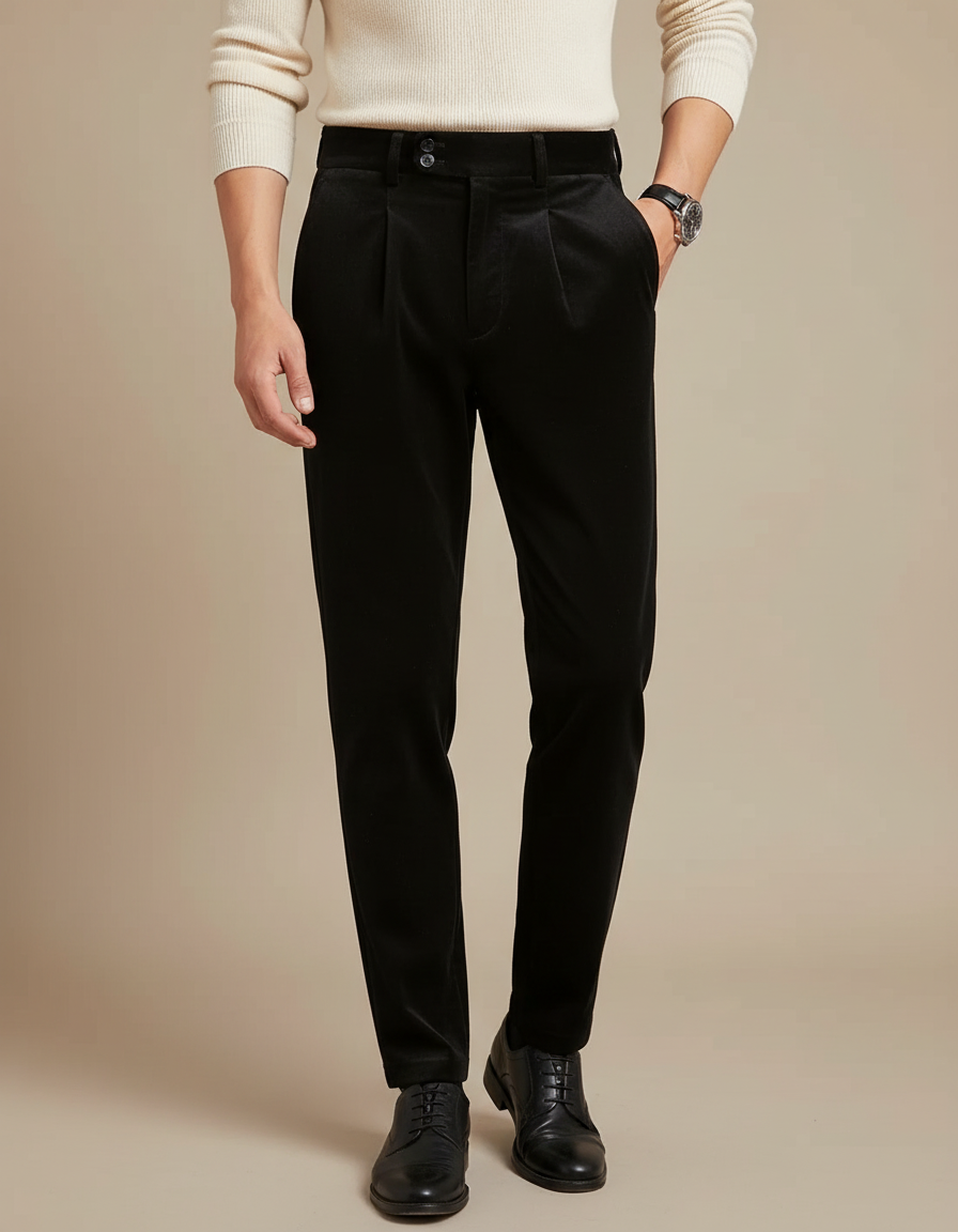 Pantalon Noir Velours Plissé Élégant Homme - Cordé