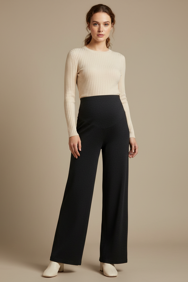 Pantalon Noir Ample Confortable Maternité Élastique Décontracté Hiver - Maille