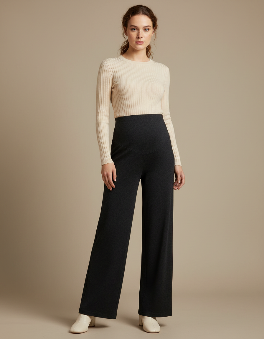 Pantalon Noir Ample Confortable Maternité Élastique Décontracté Hiver - Maille