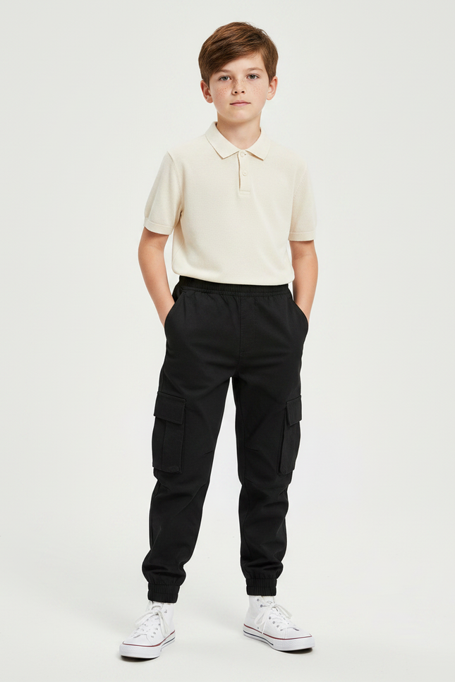 Pantalon Noir Cargo Jogging Décontracté Enfant - Coton
