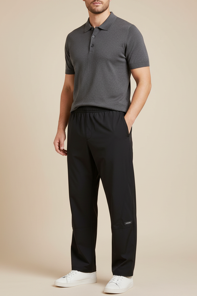 Pantalon Noir Homme Sport Décontracté Ample Droit - Polyester