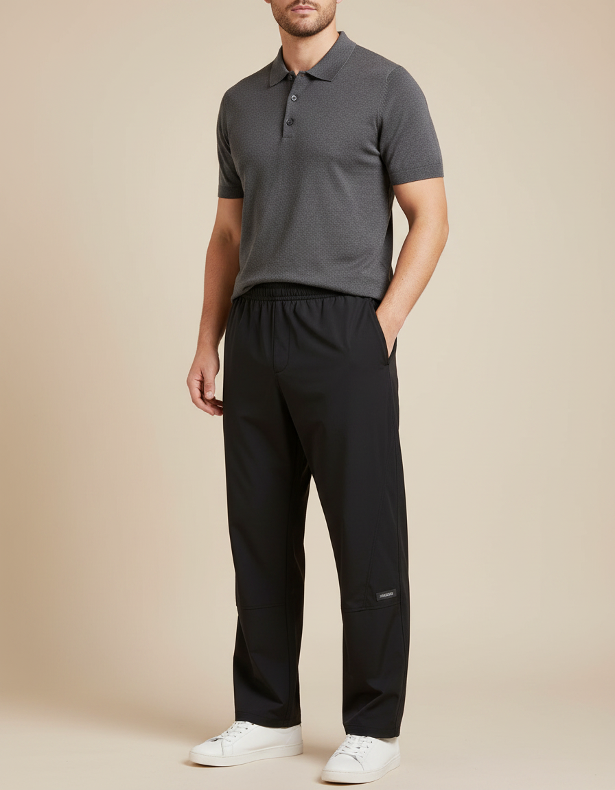 Pantalon Noir Homme Sport Décontracté Ample Droit - Polyester