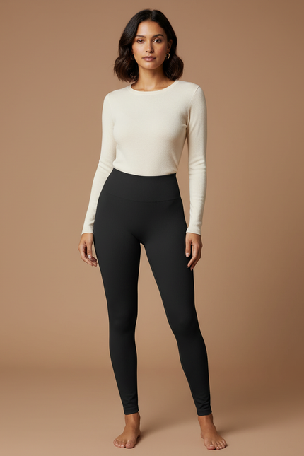 Pantalon Noir Côtelé Taille Haute Moulant Confortable - Maille
