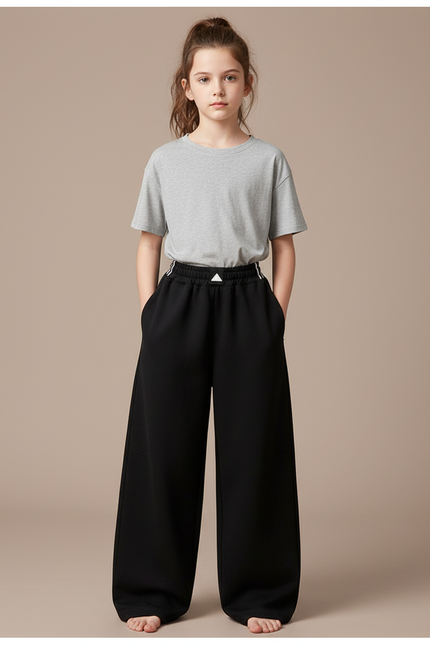 Pantalon Noir Ample Décontracté Fille Coton - Molleton