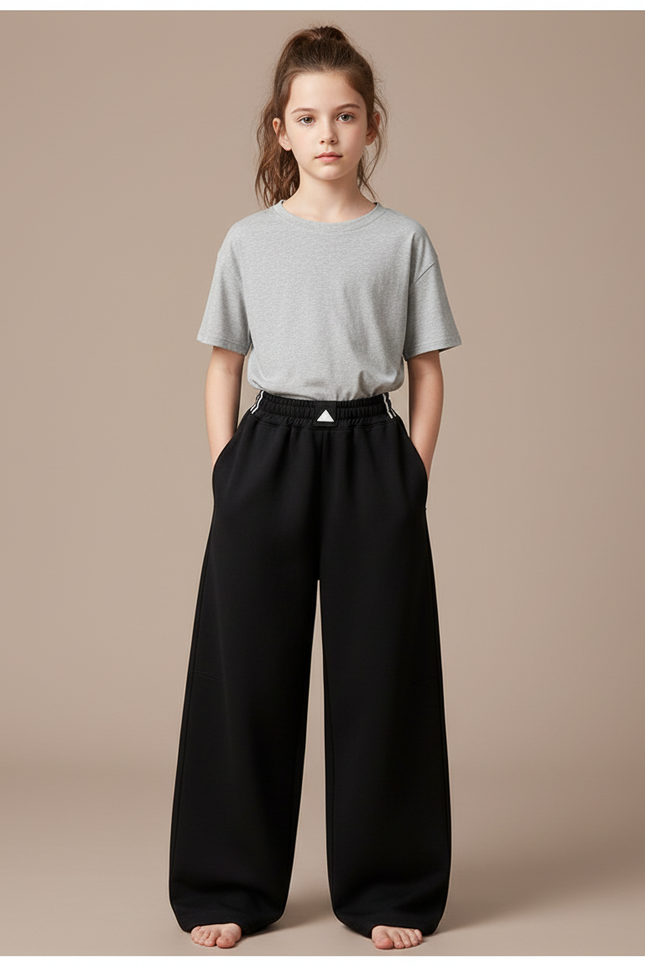 Pantalon Noir Ample Décontracté Fille Coton - Molleton
