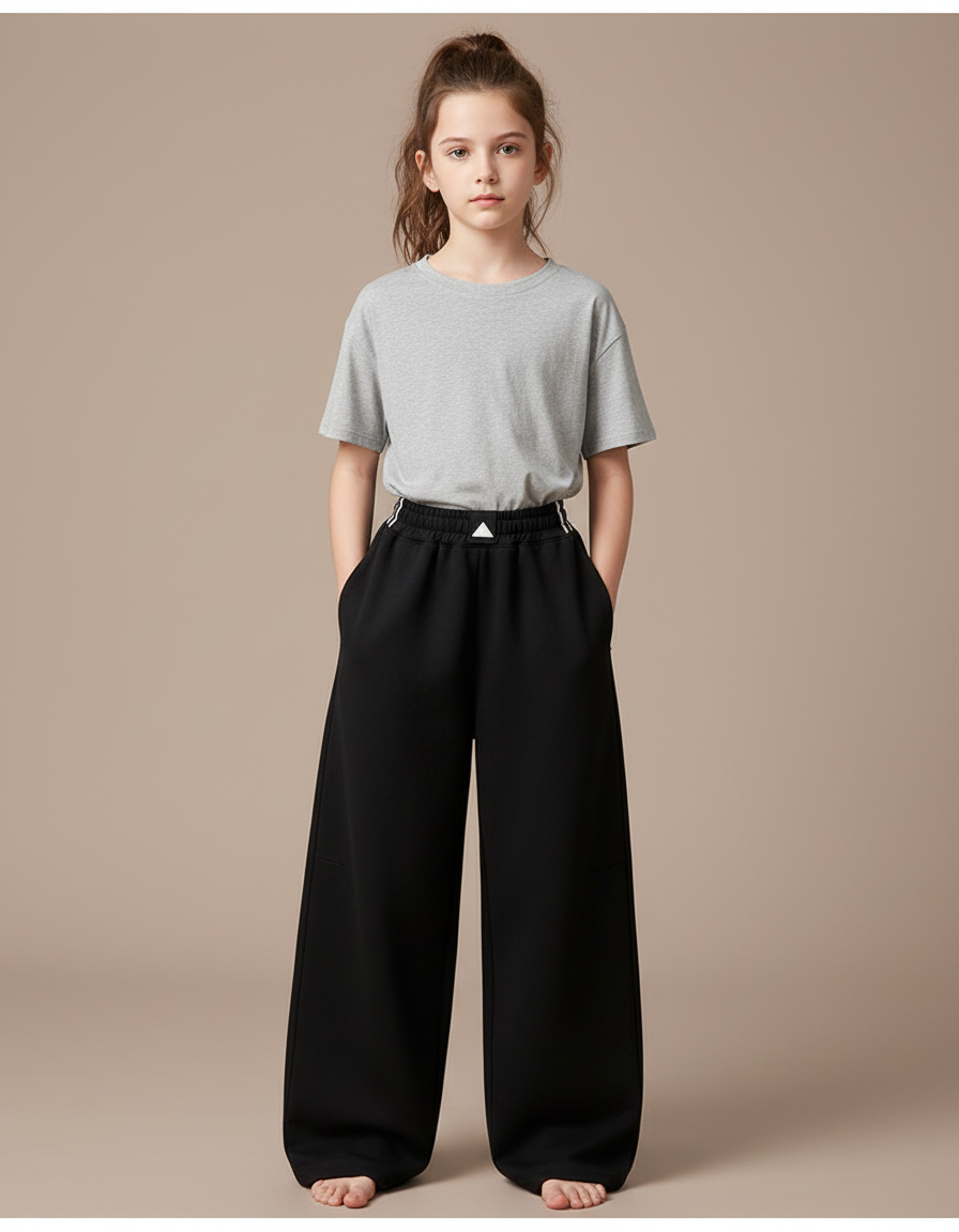 Pantalon Noir Ample Décontracté Fille Coton - Molleton