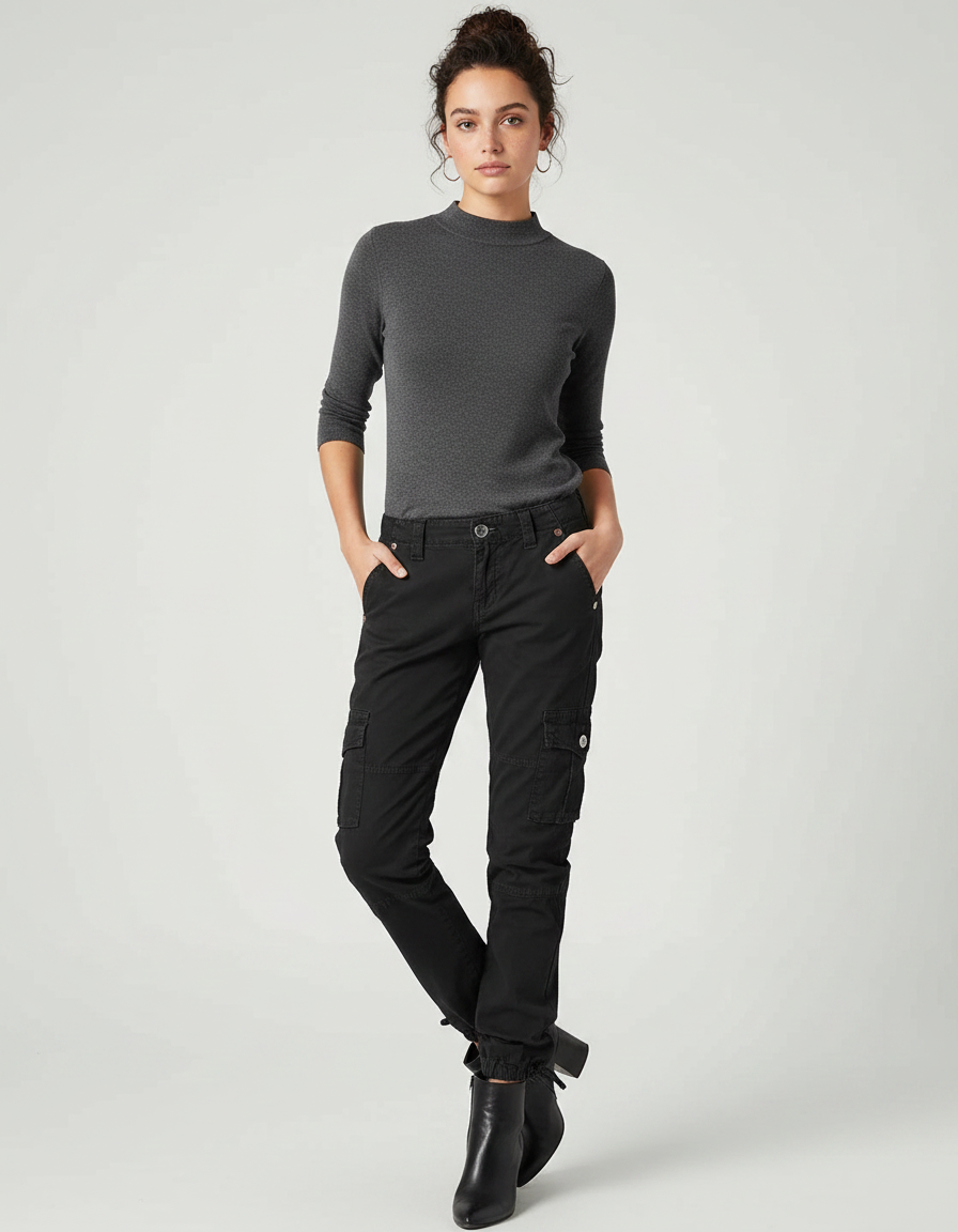 Pantalon Noir Militaire Femme - Toile