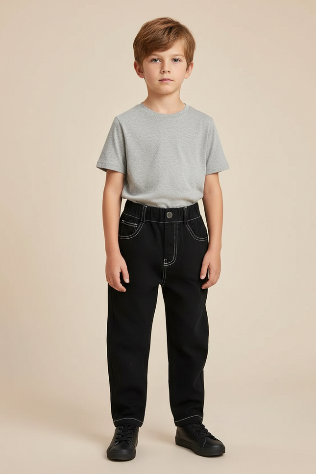 Pantalon Noir Enfant Coton Ample Décontracté - Jean