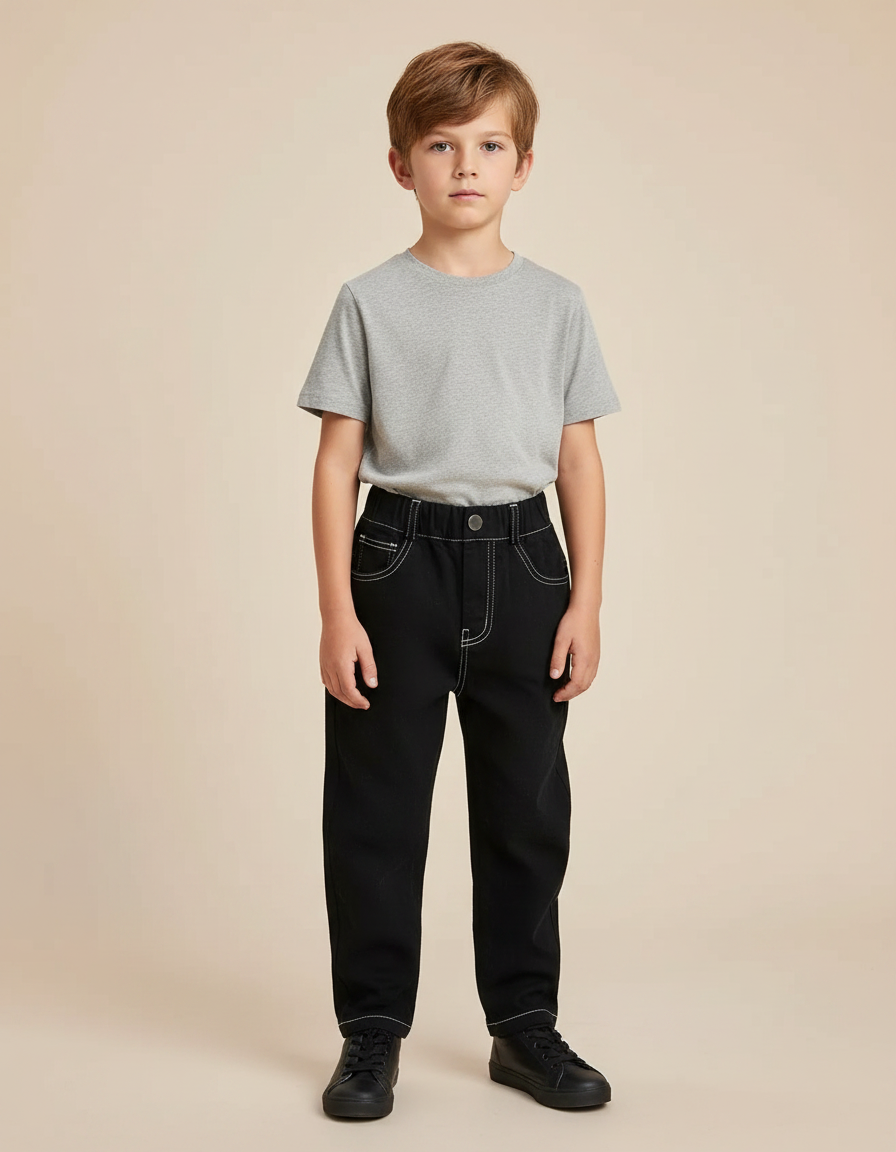 Pantalon Noir Enfant Coton Ample Décontracté - Jean
