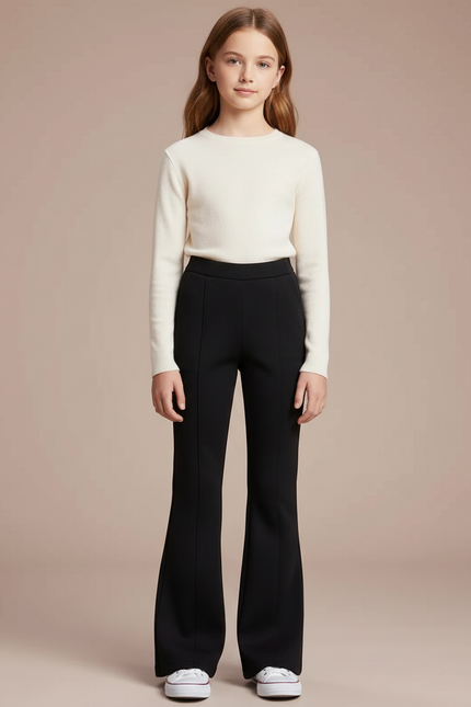Pantalon Noir Évasé Slim Fille Confortable - Maille
