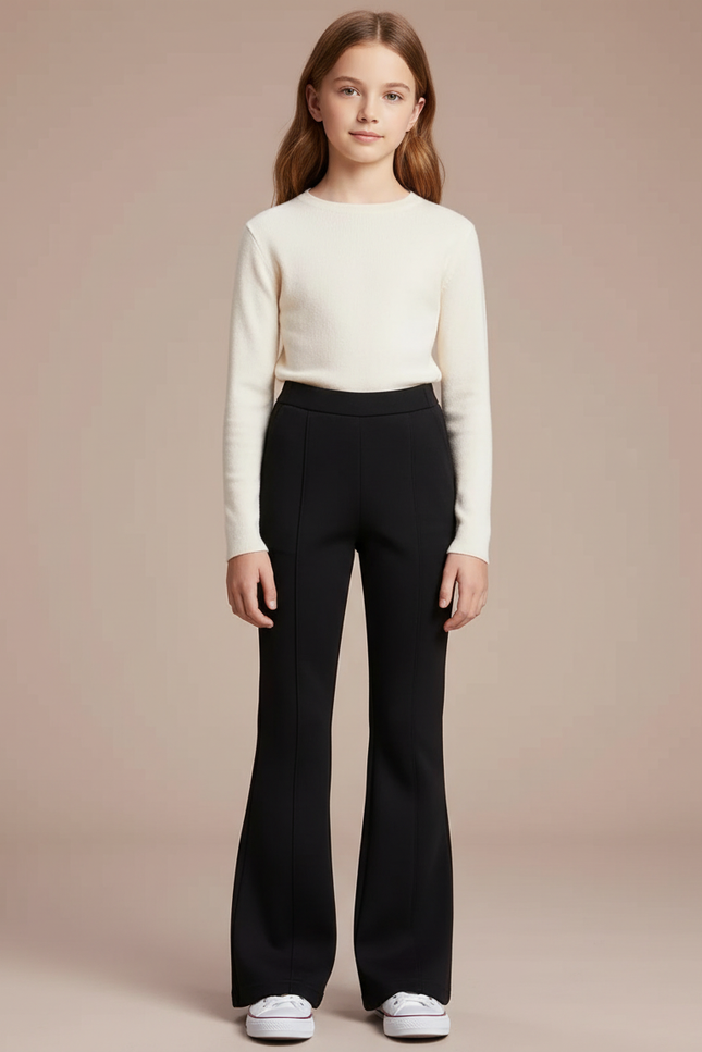 Pantalon Noir Évasé Slim Fille Confortable - Maille